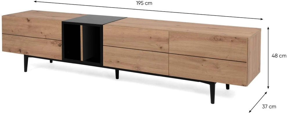 Homestyle4U TV staliukas, 195x37x48 cm, juodas, rudas