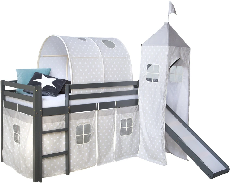 Homestyle4U Vaikiška aukšta lova, 207.5x228x219.5 cm, pilka