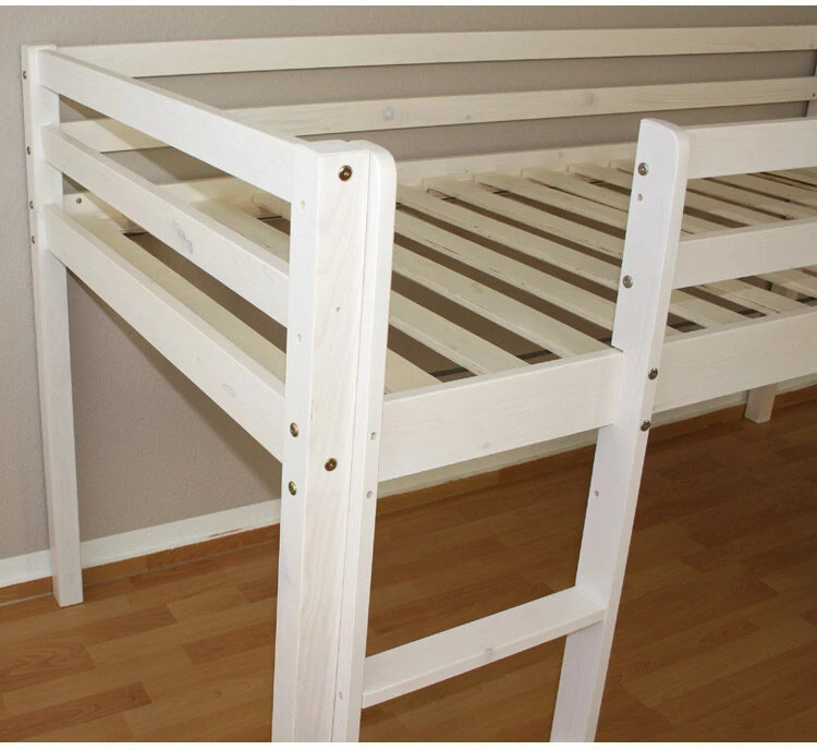 Homestyle4U Vaikiška dviaukštė lova, palėpės tipo lova su čiuožykla ir bokštu, 207.5x228x219.5 cm, balta