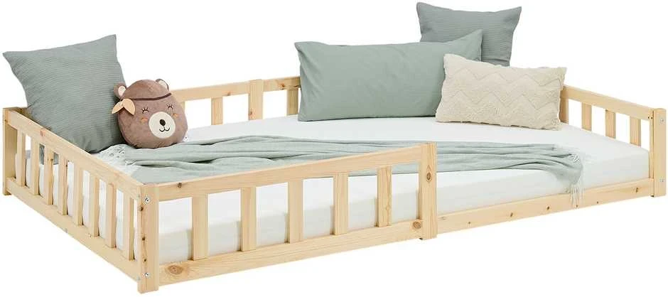 Homestyle4U Vaikiška grindų lova, 125x32x206.5 cm, ruda