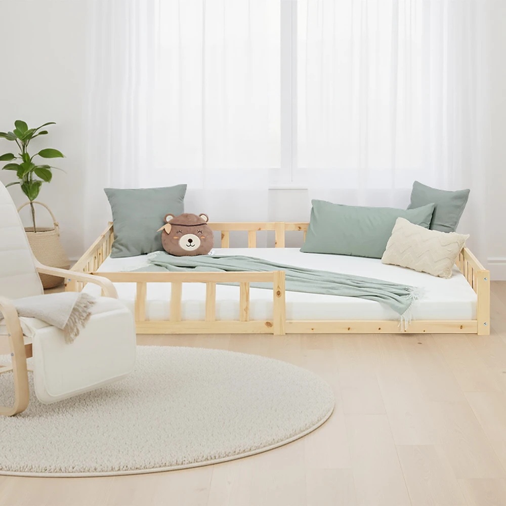 Homestyle4U Vaikiška grindų lova, 125x32x206.5 cm, ruda