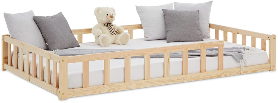 Homestyle4U Vaikiška grindų lova, 125x32x206,5 cm, ruda