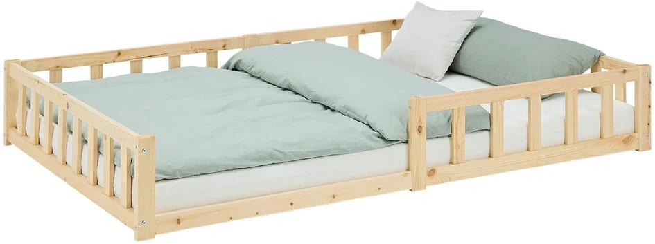 Homestyle4U Vaikiška grindų lova, 125x32x206,5 cm, ruda