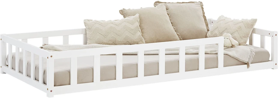 Homestyle4U Vaikiška grindų lova, 95.5x32x205.5 cm, balta, medinė