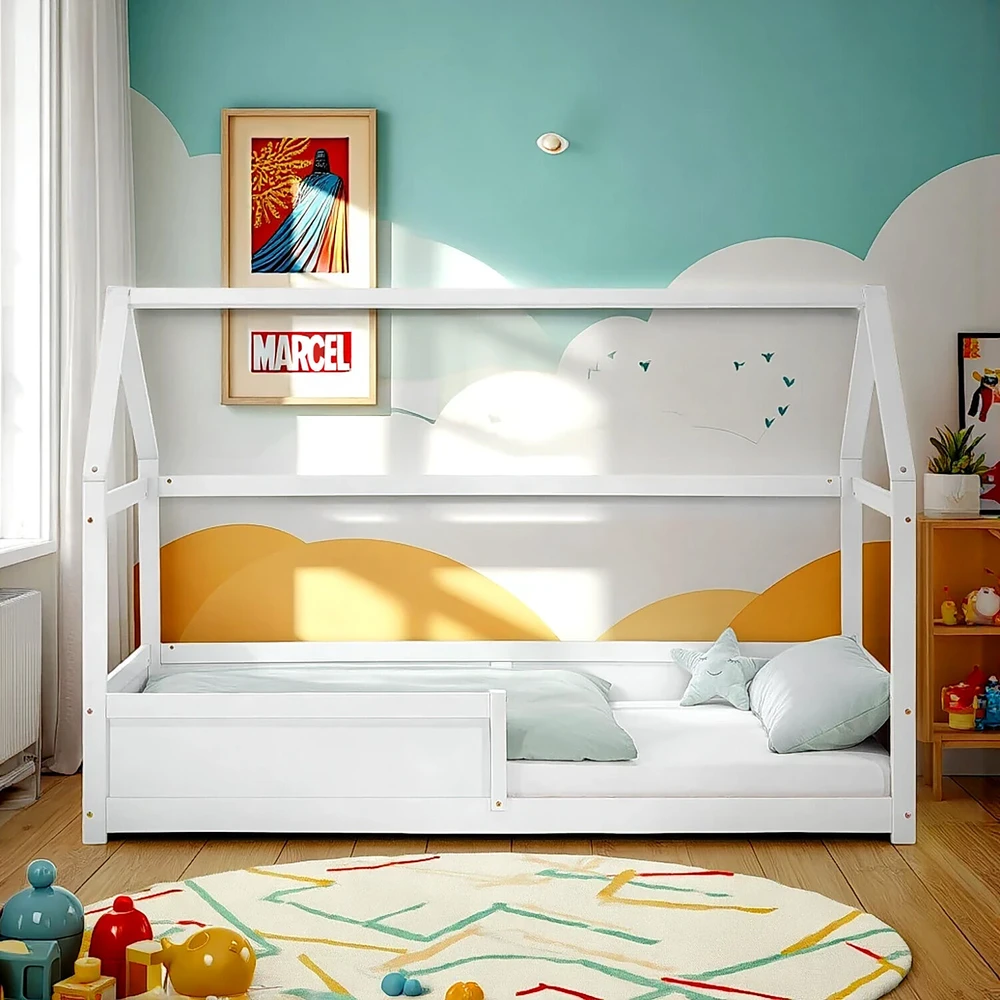 Homestyle4U Vaikiška lova, 94,5x139x206 cm, balta