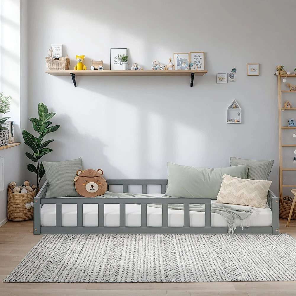 Homestyle4U Vaikiška lova, 96x32x205,5 cm, pilka