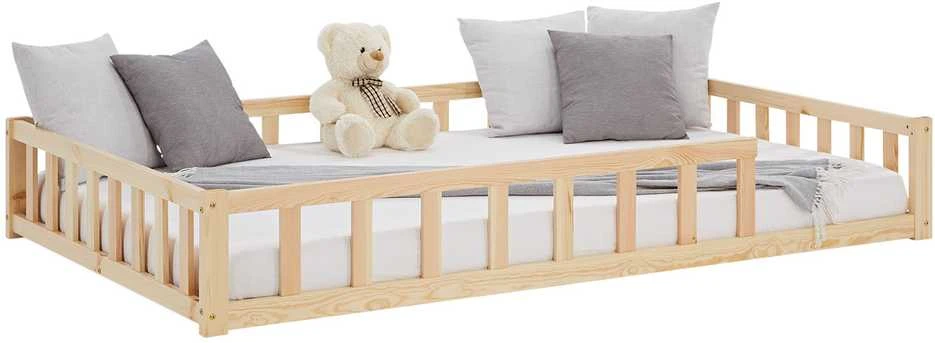 Homestyle4U Vaikiška grindų lova, 125x32x206.5 cm, ruda