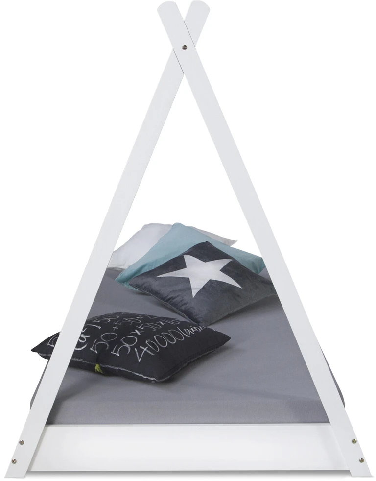 Homestyle4U Vaikiška lova, Tipi palapinės lova, 105.5x208x132.5 cm, balta pilka