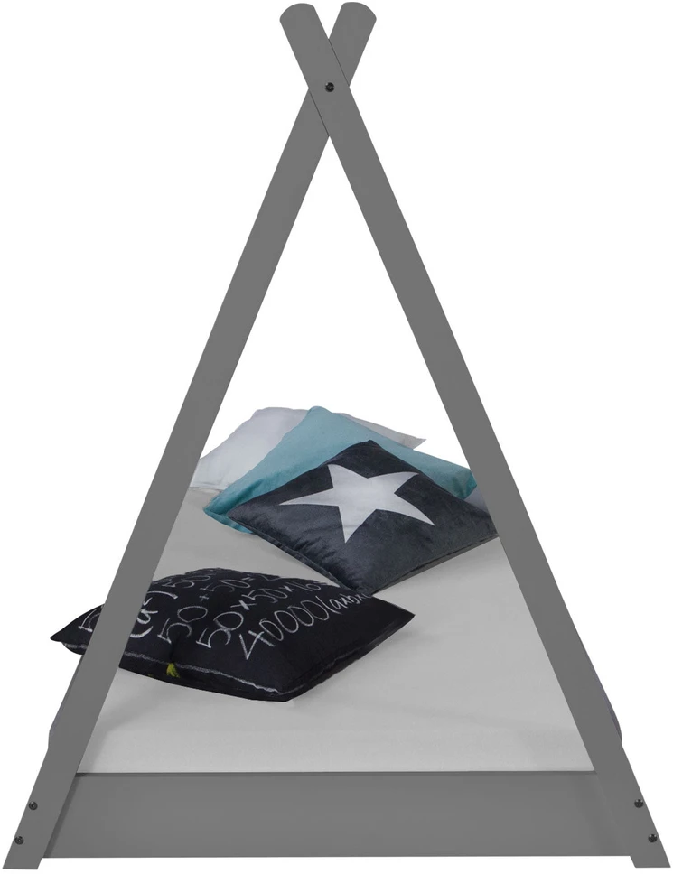 Homestyle4U Vaikiška lova, Tipi palapinės lova, 105,5x208x132,5 cm, pilka