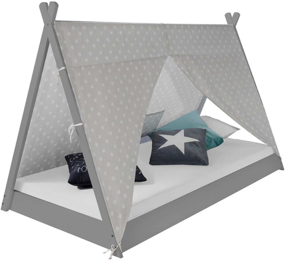 Homestyle4U Vaikiška lova, Tipi palapinės lova, 105,5x208x132,5 cm, pilka