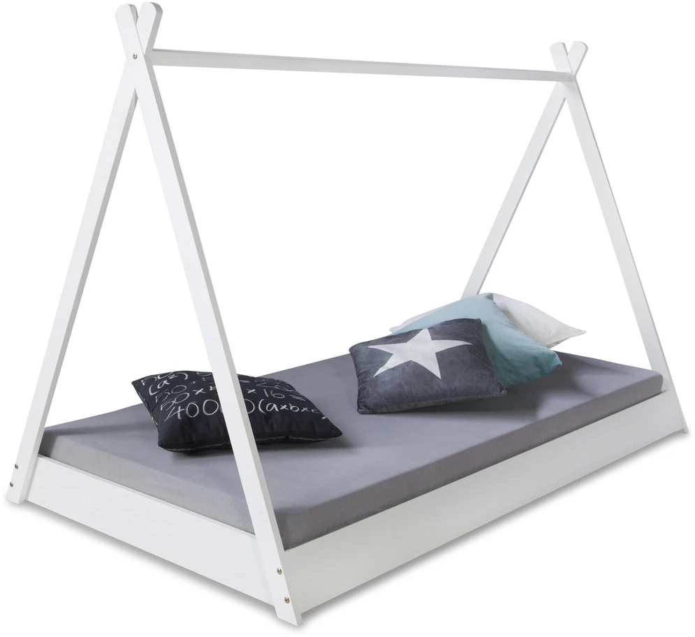 Homestyle4U Vaikiška lova, Tipi palapinės lova, 105.5x208x132.5 cm, balta pilka