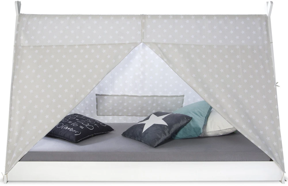 Homestyle4U Vaikiška lova, Tipi palapinės lova, 105.5x208x132.5 cm, balta pilka