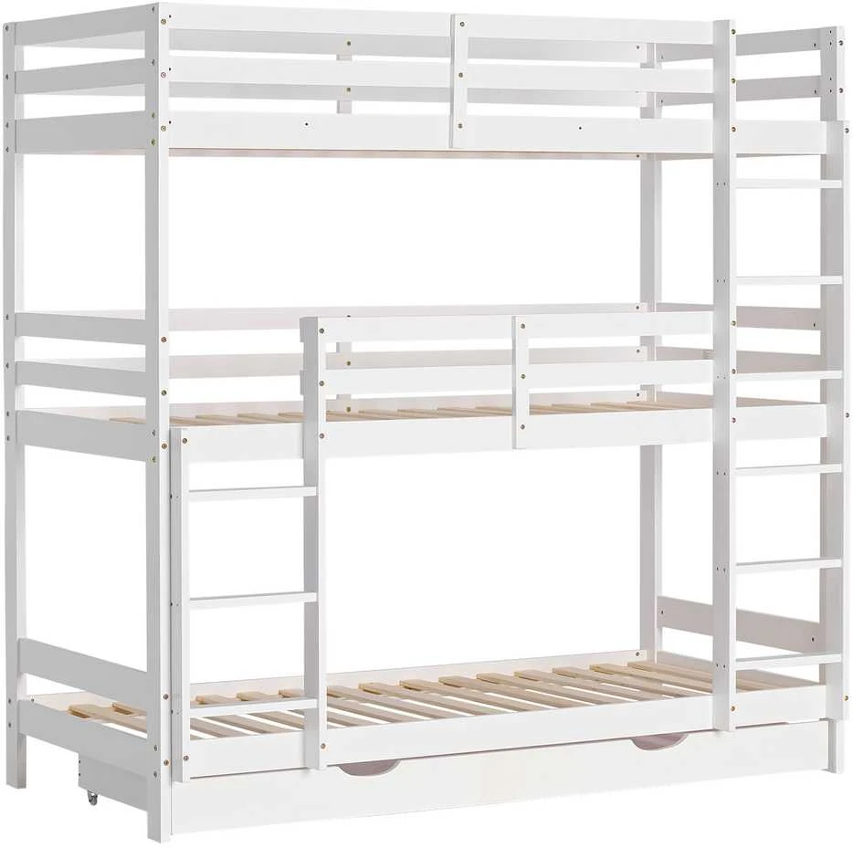 Homestyle4U Dviaukštė lova, 205x103x203 cm, balta