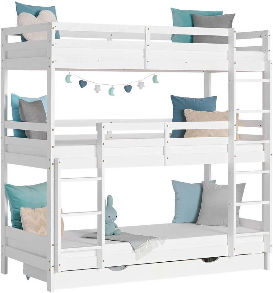 Homestyle4U Dviaukštė lova, 205x103x203 cm, balta