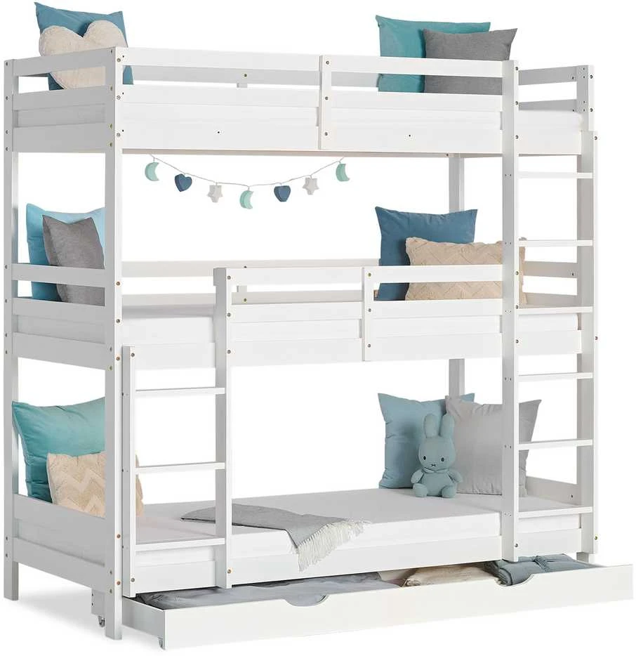 Homestyle4U Dviaukštė lova, 205x103x203 cm, balta