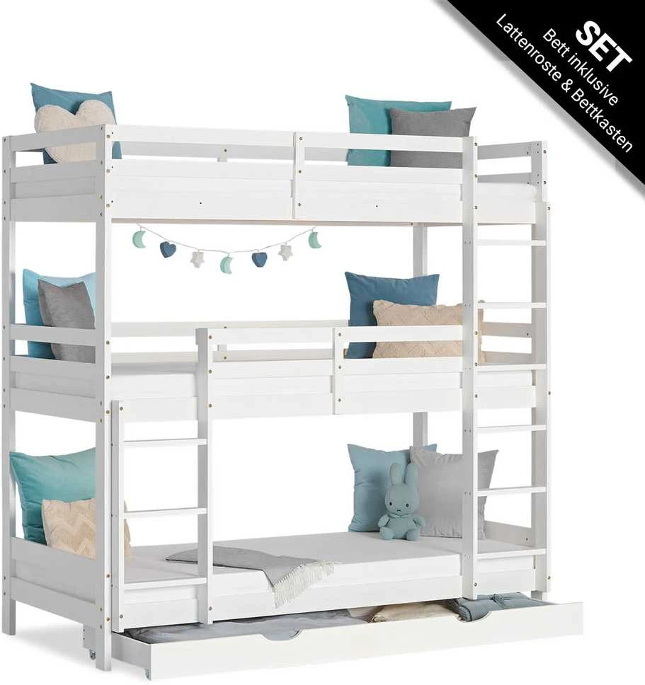 Homestyle4U Dviaukštė lova, 205x103x203 cm, balta