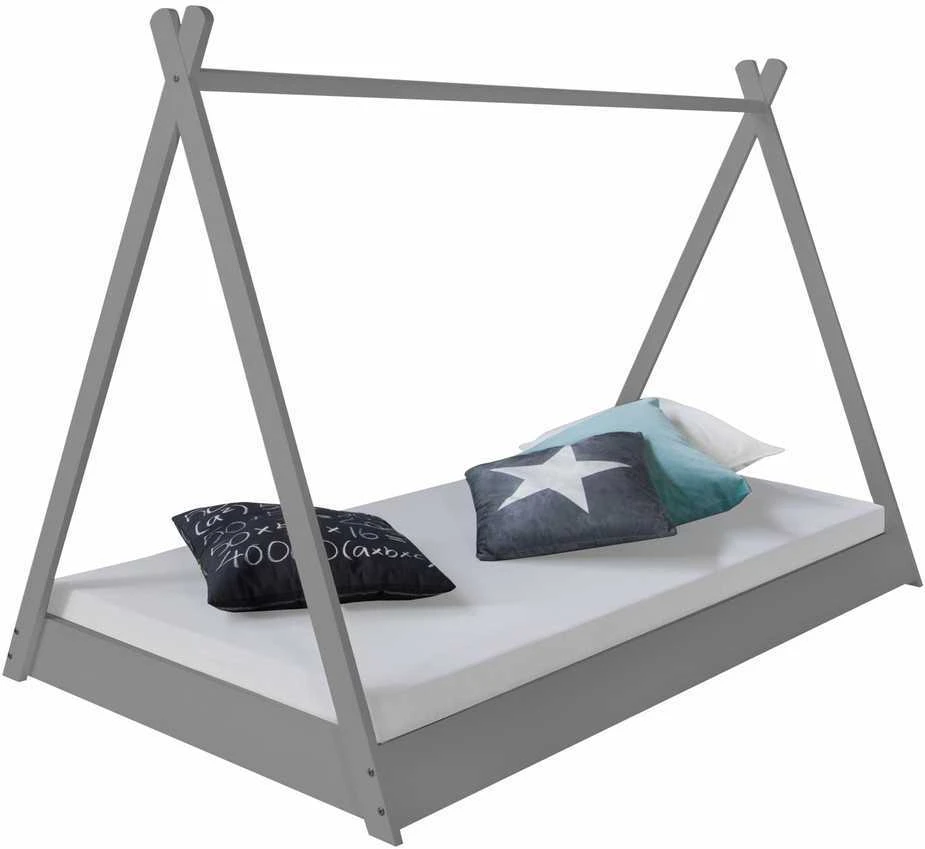 Homestyle4U Vaikiška lova, Tipi palapinės lova, 105,5x208x132,5 cm, pilka
