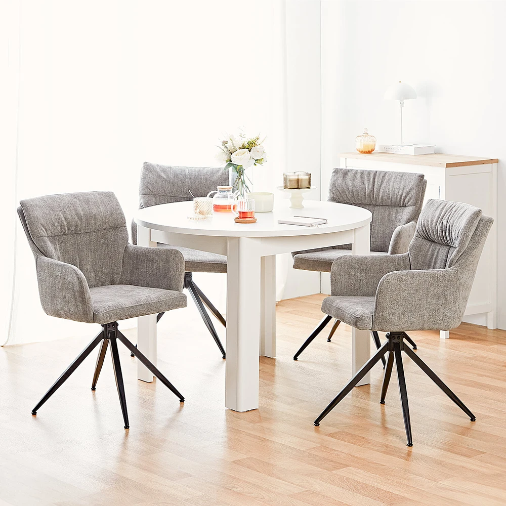Homestyle4U Valgomasis stalas, 106x106x76.5 cm, balta