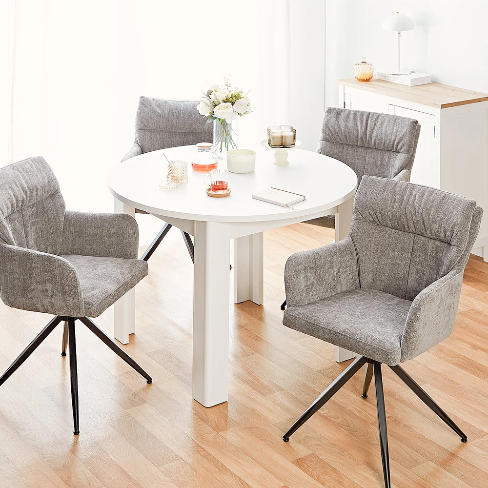 Homestyle4U Valgomasis stalas, 106x106x76.5 cm, balta
