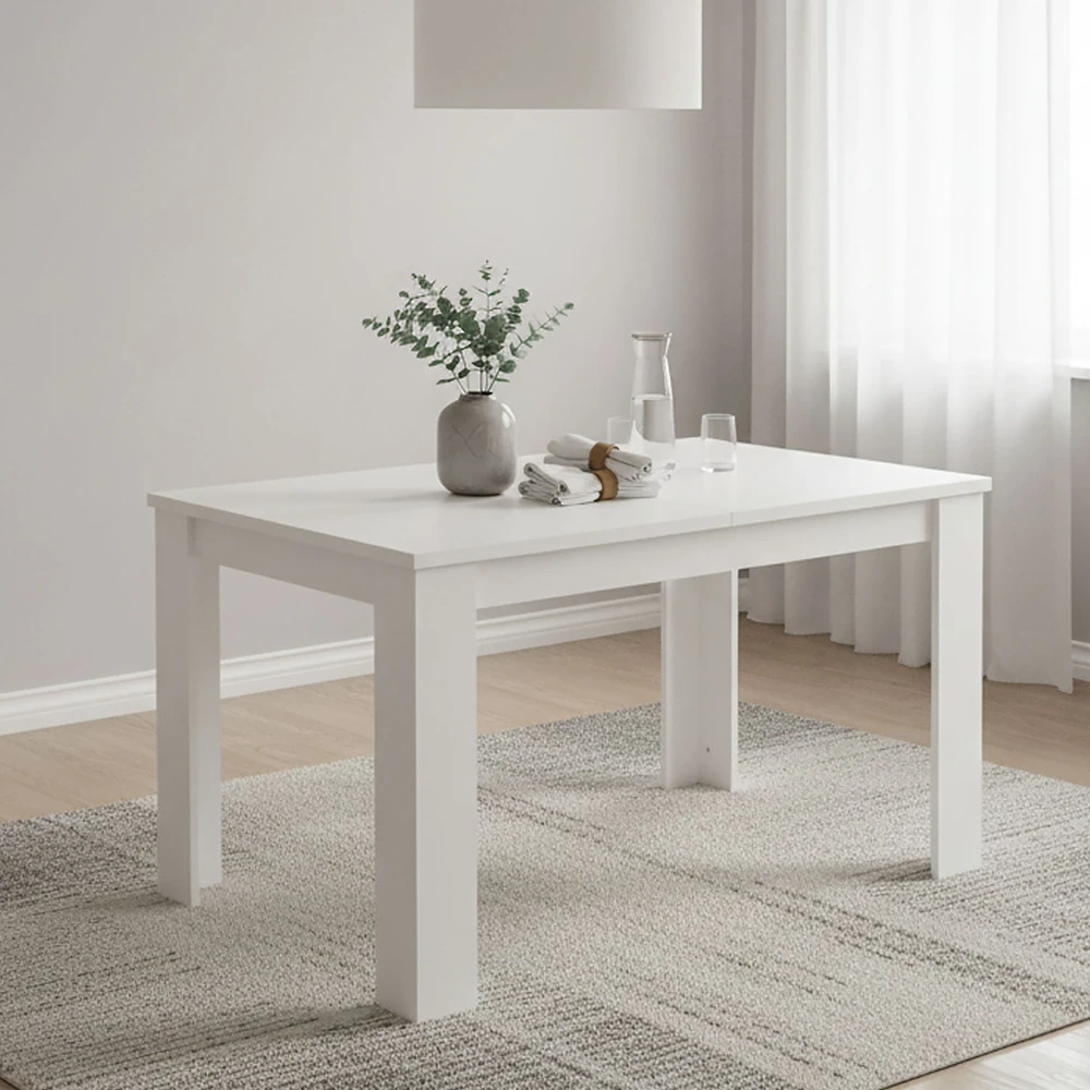 Homestyle4U Valgomasis stalas 120x80x76 cm baltas, išskleidžiamas, medinis