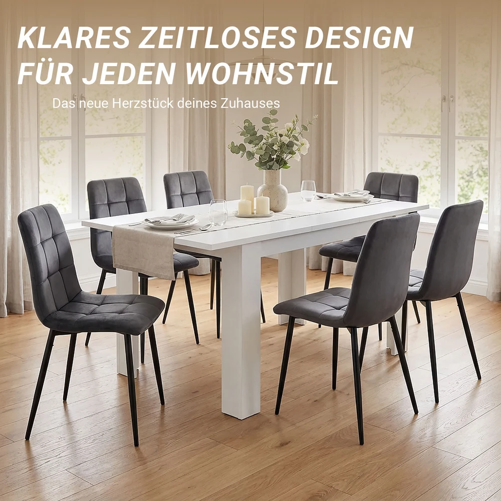 Homestyle4U Valgomasis stalas 120x80x76 cm baltas, išskleidžiamas, medinis