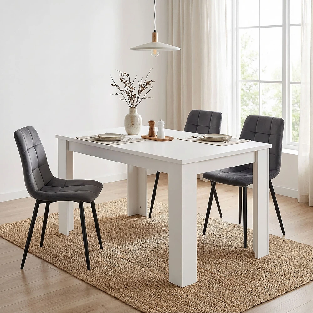Homestyle4U Valgomasis stalas 120x80x76 cm baltas, išskleidžiamas, medinis