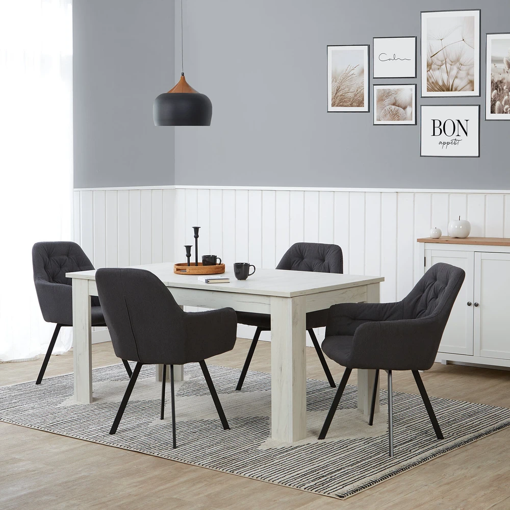 Homestyle4U Valgomasis stalas, 200.5x90.5x76.5 cm, balta