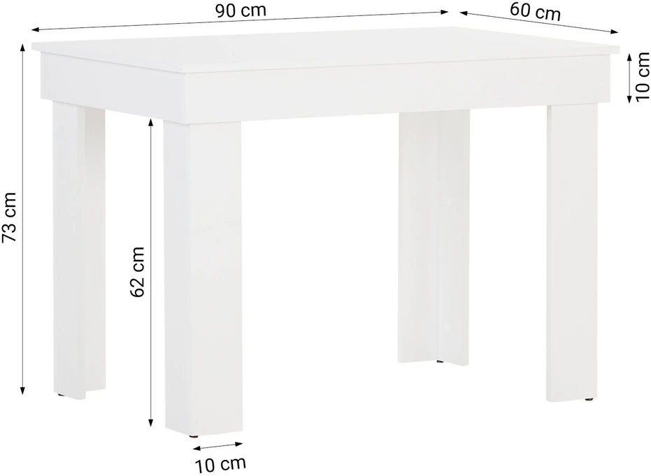 Homestyle4U Valgomasis stalas, 90x73x60 cm, balta