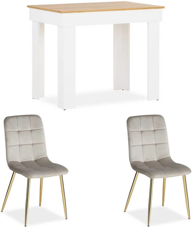 Homestyle4U Valgomojo stalo komplektas, 90x60x73 cm, balta, kreminė, ruda, auksinė