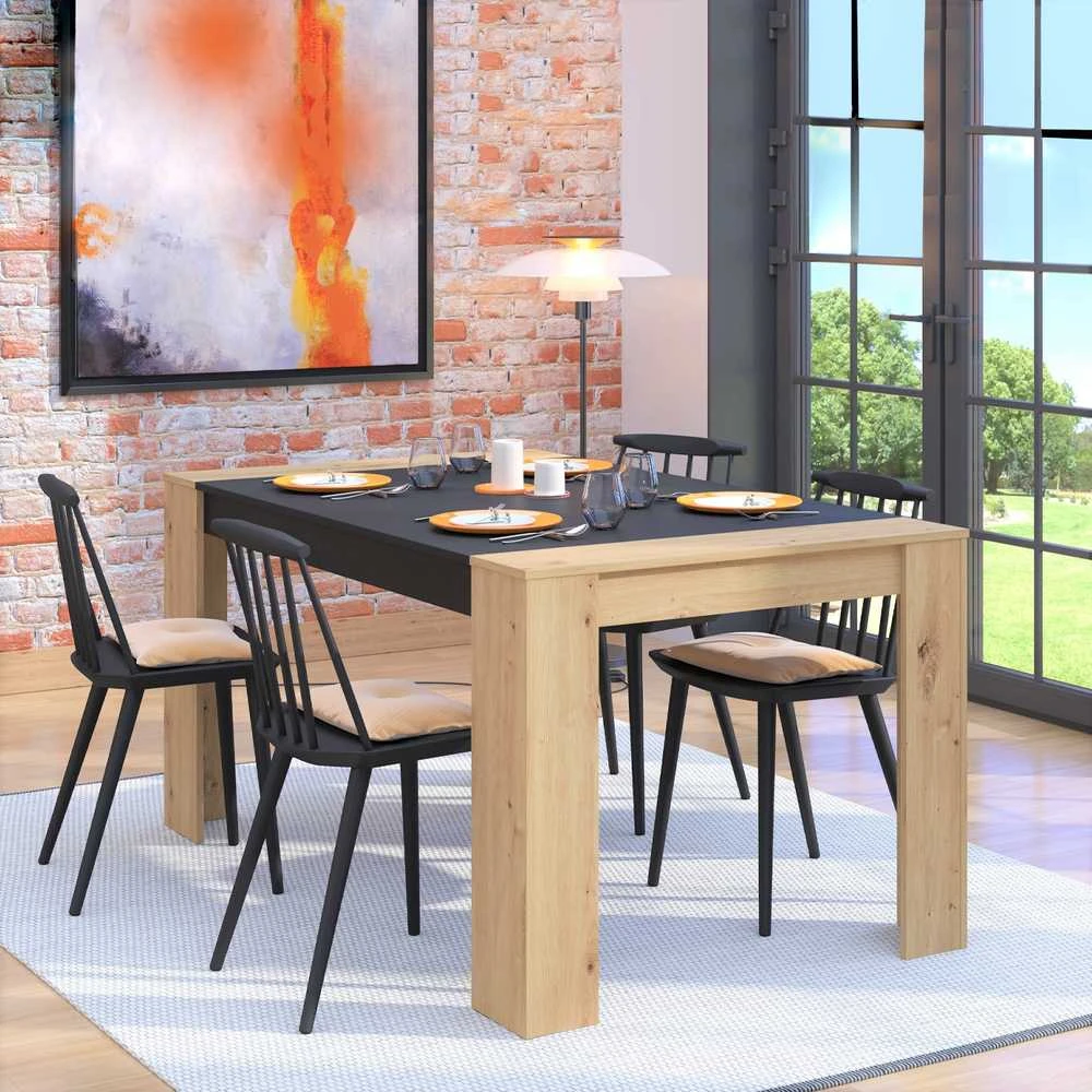 Homestyle4U Valgomojo stalas, 154x90.5x74.5 cm, juodas ir rudas