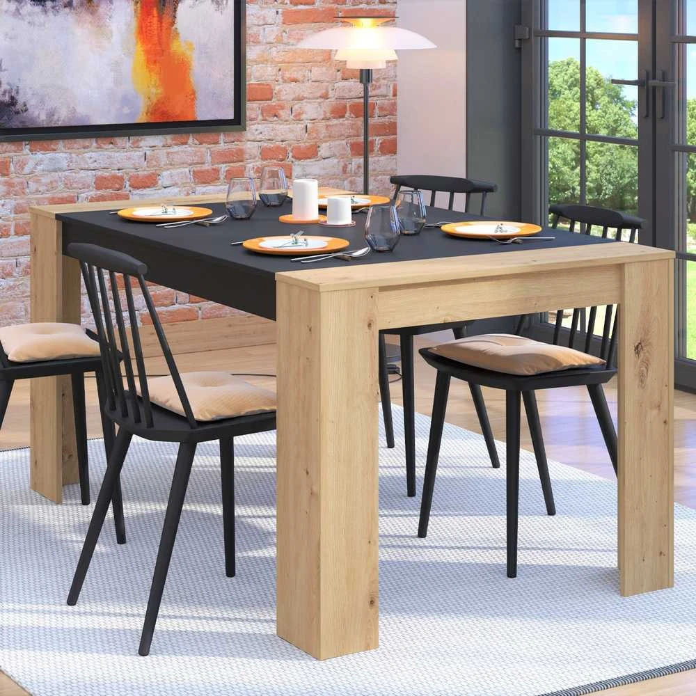Homestyle4U Valgomojo stalas, 154x90.5x74.5 cm, juodas ir rudas