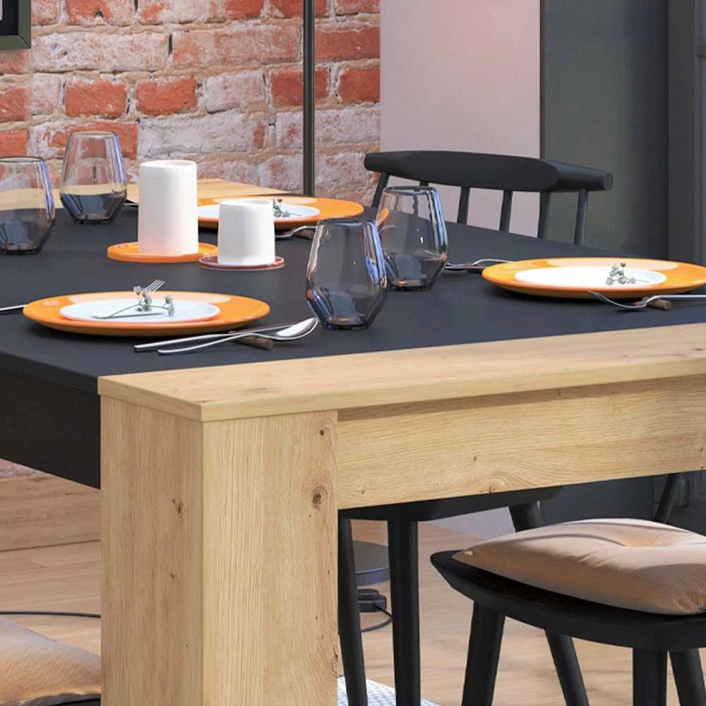 Homestyle4U Valgomojo stalas, 154x90.5x74.5 cm, juodas ir rudas