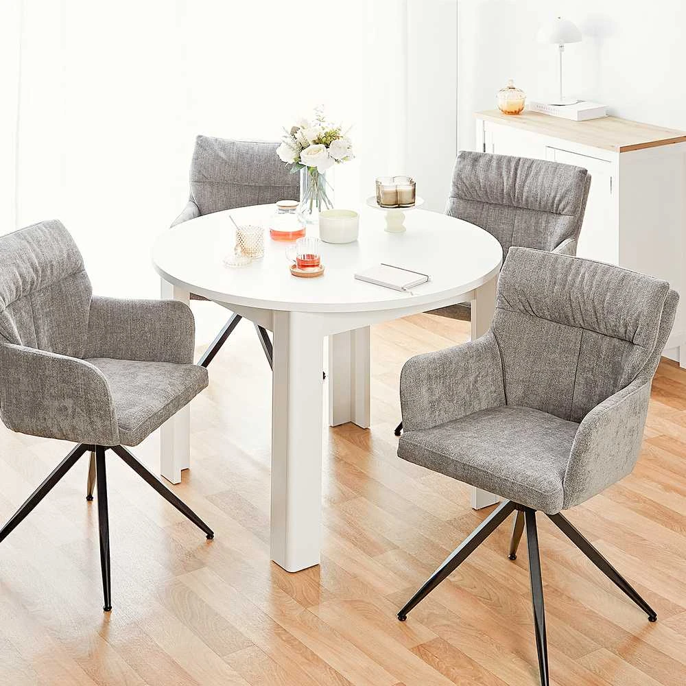 Homestyle4U Valgomasis stalas, 106x106x76.5 cm, balta