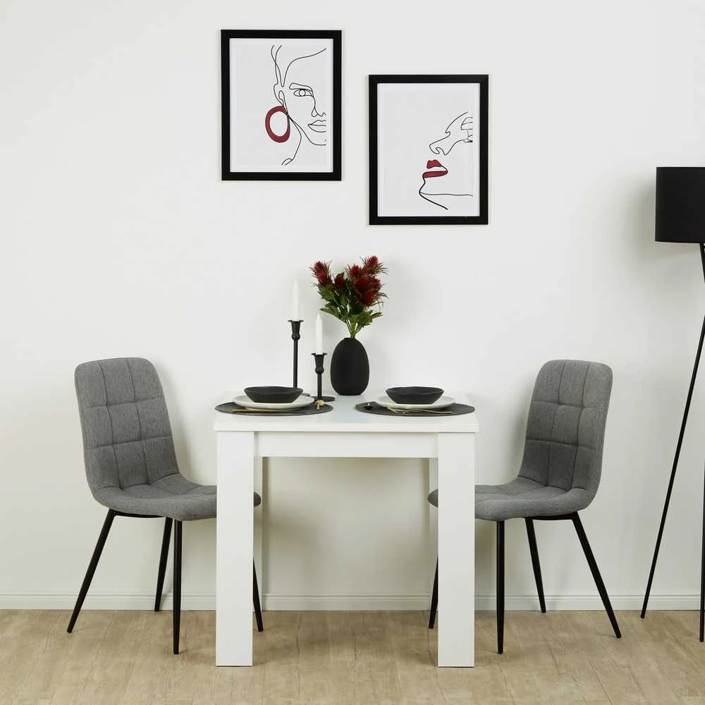 Homestyle4U Valgomojo stalas su kėdėmis, 80x80x75 cm, balta, pilka