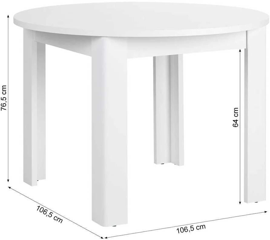 Homestyle4U Valgomasis stalas, 106x106x76.5 cm, balta
