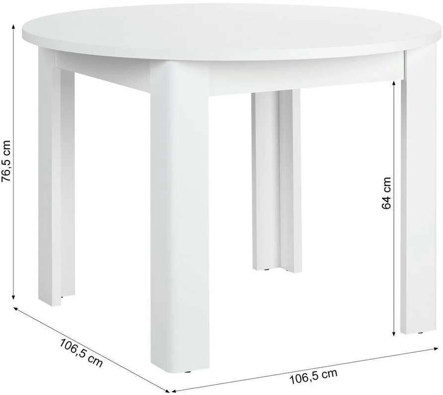 Homestyle4U Valgomasis stalas, 106x106x76.5 cm, balta