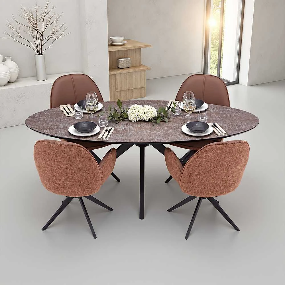 Homestyle4U Valgomojo stalas su kėdėmis, 200x95x76 cm, ruda, juoda