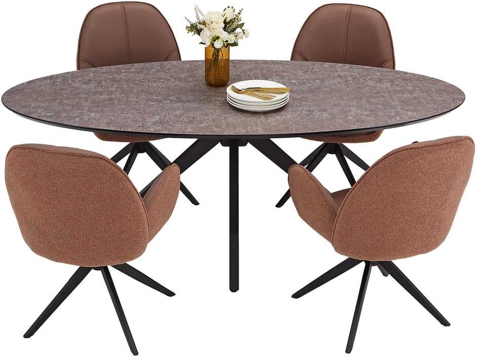 Homestyle4U Valgomojo stalas su kėdėmis, 200x95x76 cm, ruda, juoda