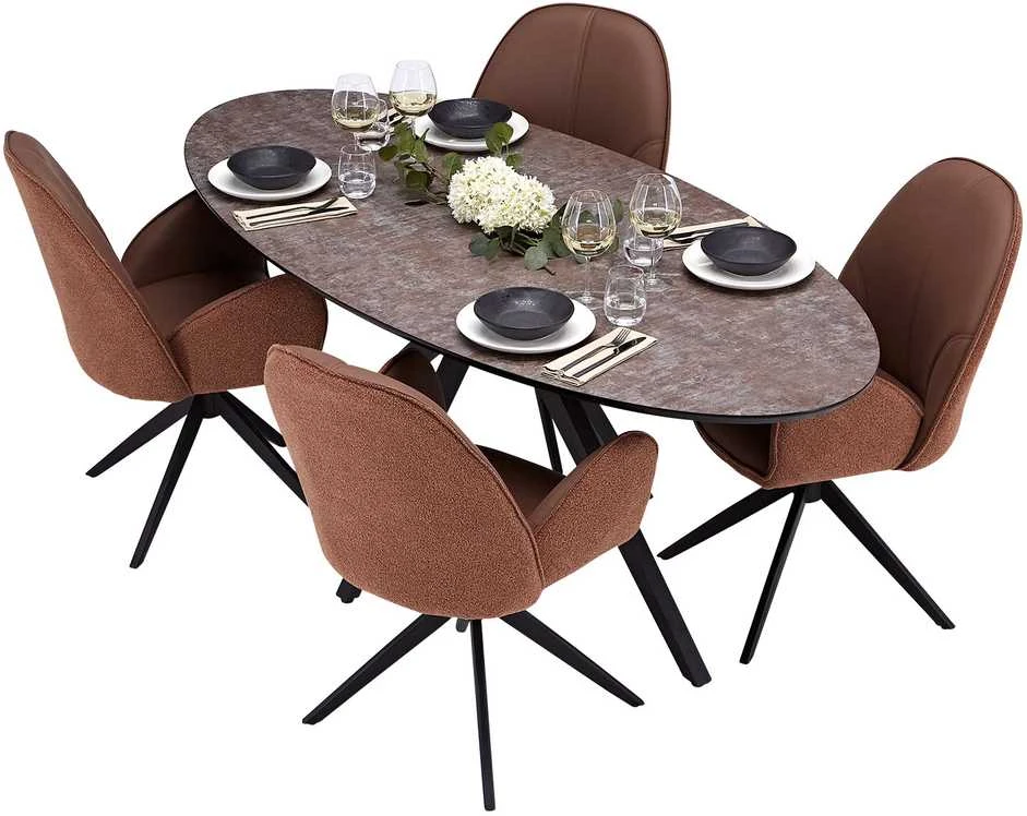 Homestyle4U Valgomojo stalas su kėdėmis, 200x95x76 cm, ruda, juoda