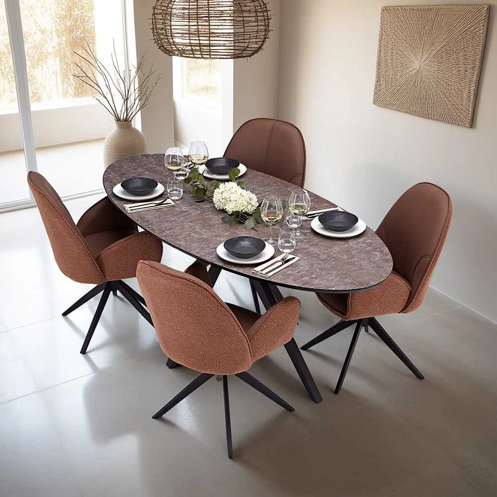 Homestyle4U Valgomojo stalas su kėdėmis, 200x95x76 cm, ruda, juoda