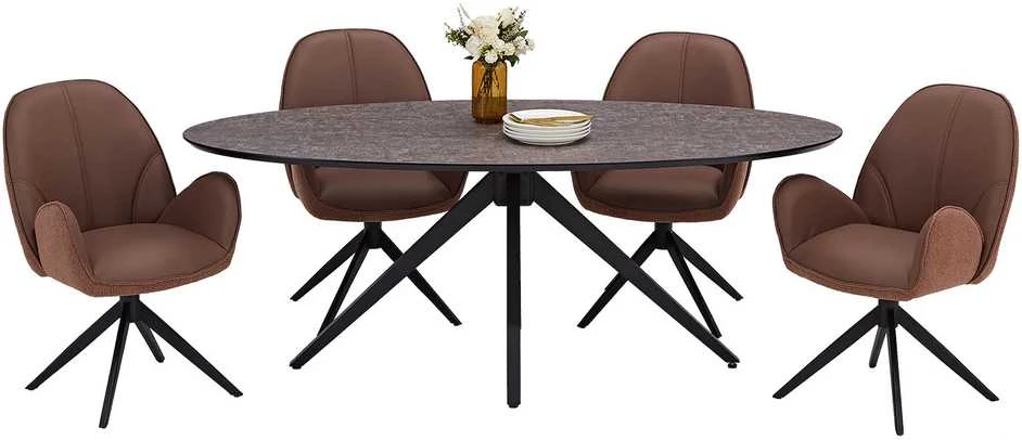 Homestyle4U Valgomojo stalas su kėdėmis, 200x95x76 cm, ruda, juoda