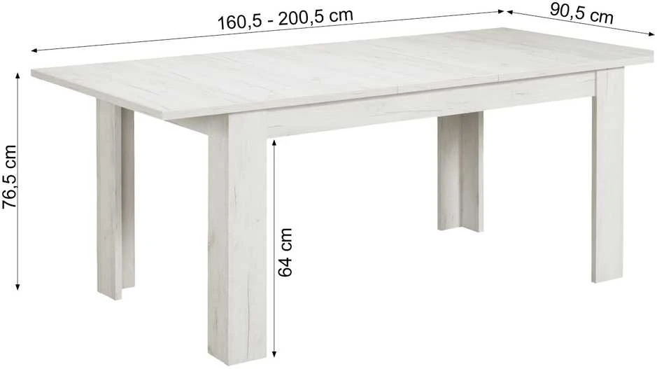 Homestyle4U Valgomojo stalas ir kėdžių komplektas, 160.5x90.5x76.5 cm, balta, pilka, juoda