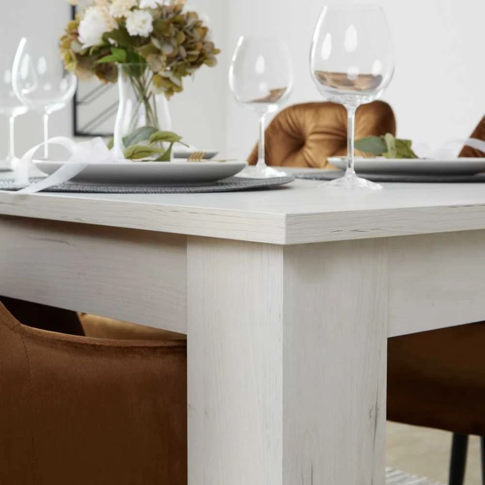 Homestyle4U Valgomojo stalas su kėdėmis, 160.5x90.5x76.5 cm, balta ir ruda