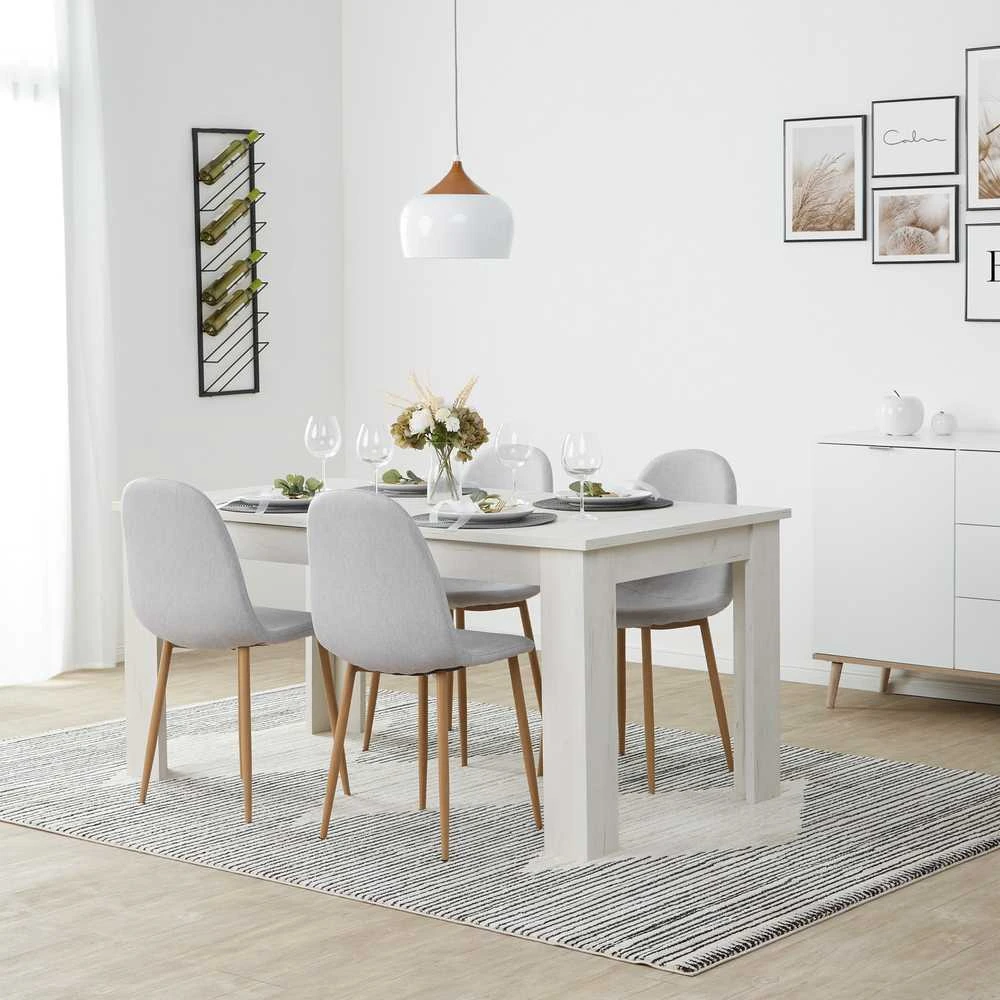 Homestyle4U Valgomojo stalas su kėdėmis, 160.5x90.5x76.5 cm, balta, pilka
