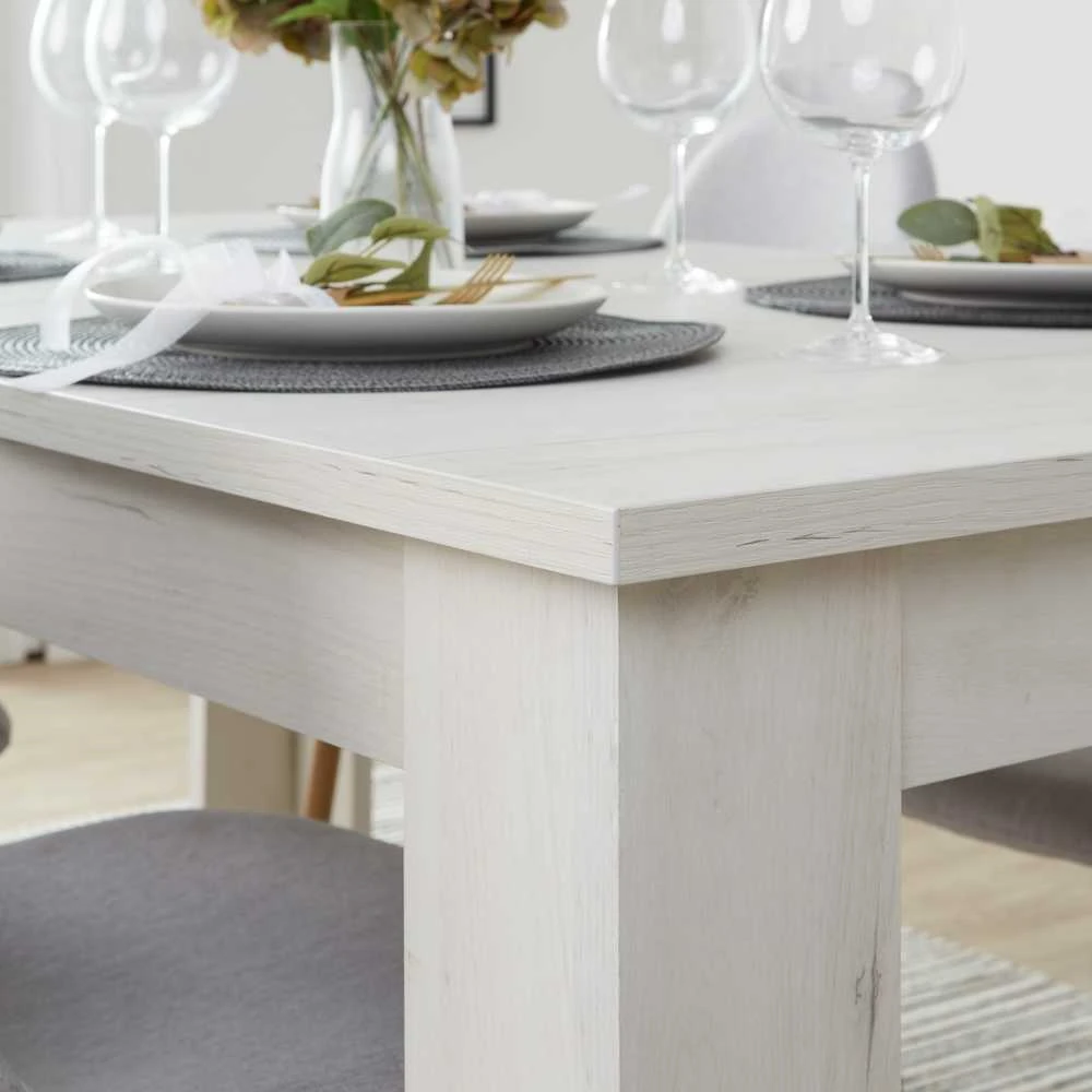 Homestyle4U Valgomojo stalas su kėdėmis, 160.5x90.5x76.5 cm, balta, pilka