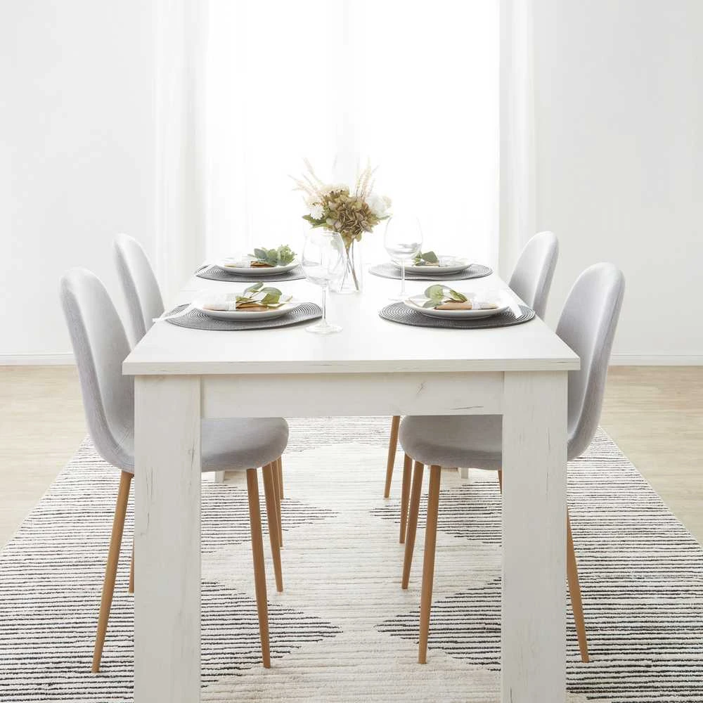 Homestyle4U Valgomojo stalas su kėdėmis, 160.5x90.5x76.5 cm, balta, pilka