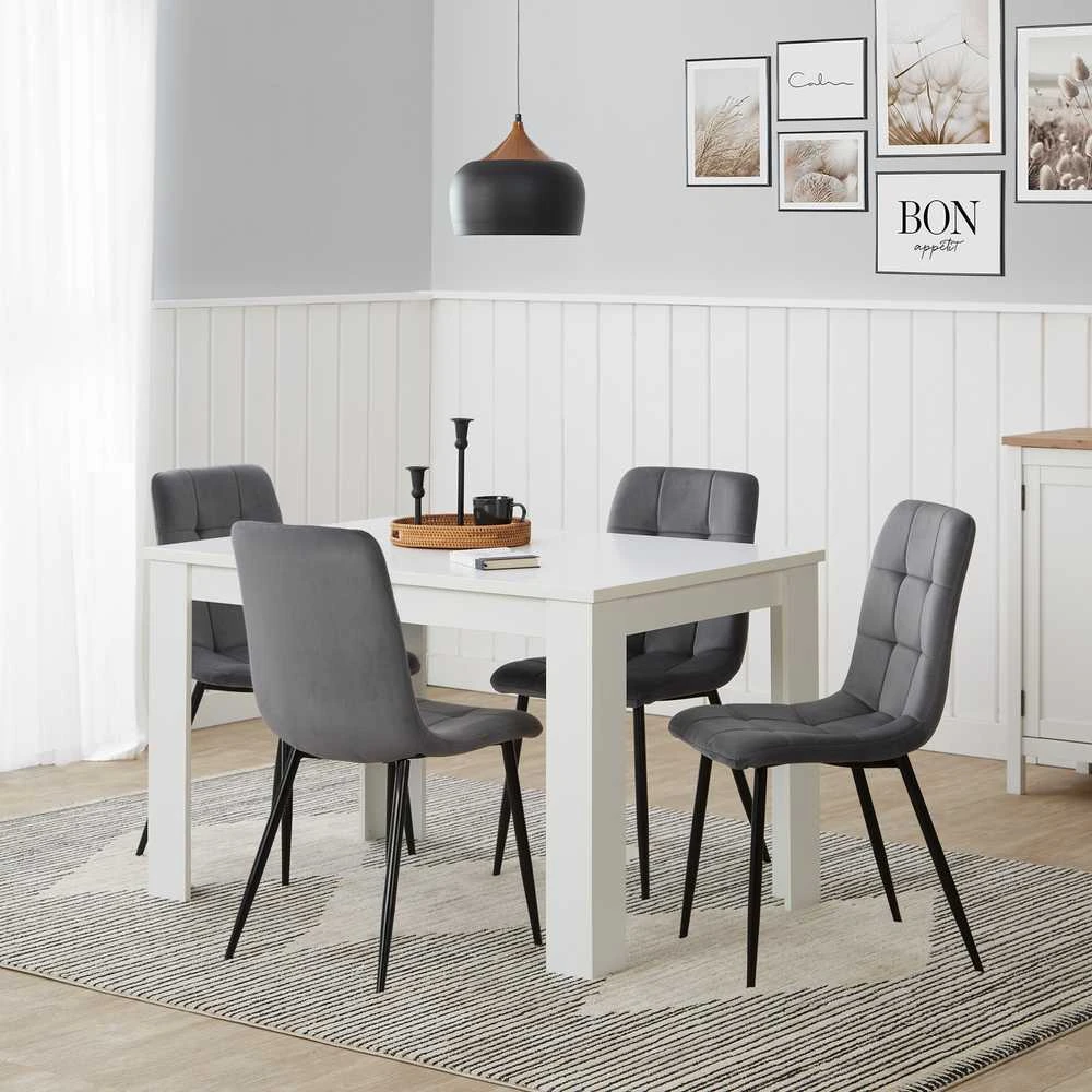 Homestyle4U Valgomojo stalas ir kėdžių komplektas, 120x80x75 cm, balta, pilka