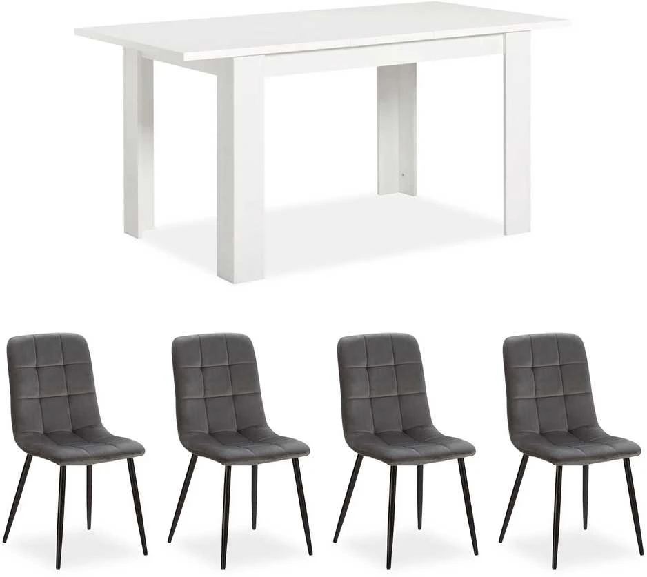 Homestyle4U Valgomojo stalas ir kėdžių komplektas, 120x80x75 cm, balta, pilka