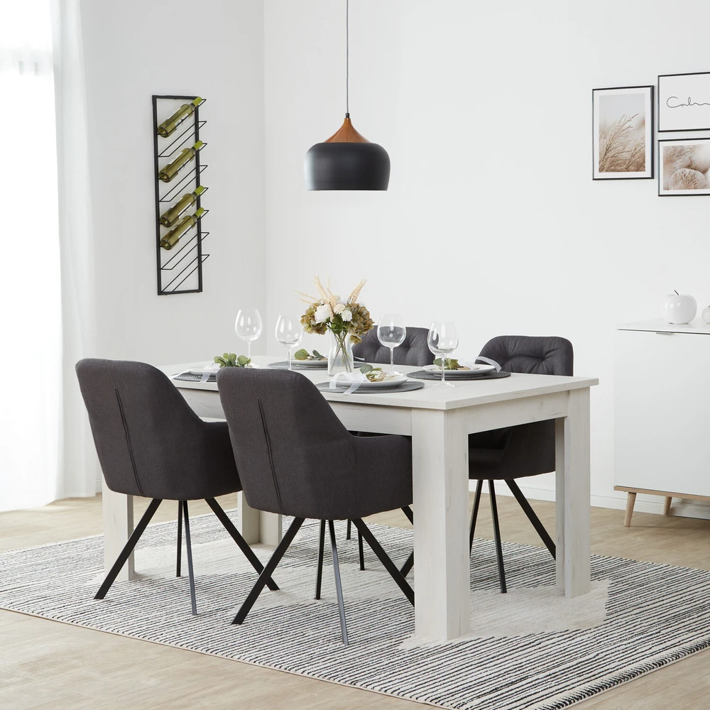 Homestyle4U Valgomojo kėdžių komplektas, apmuštos kiaušinio formos krėsliukai, 59x88x57 cm, pilka