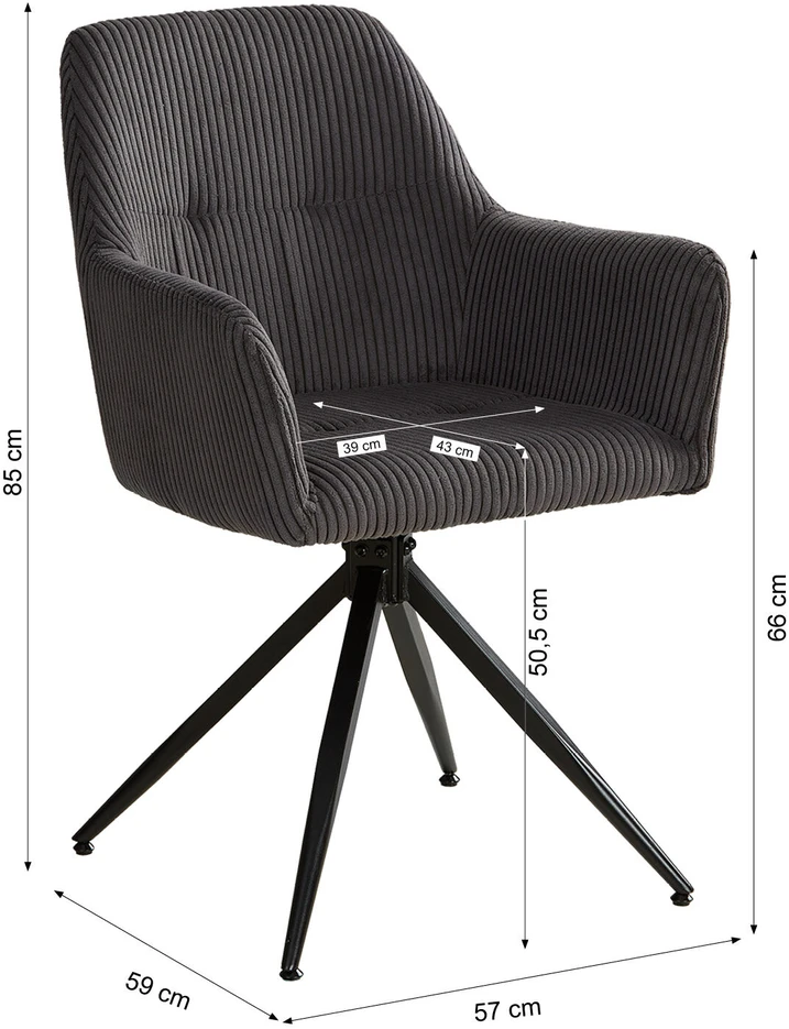 Homestyle4U Valgomojo kėdžių komplektas, 57x85x59 cm, pilka